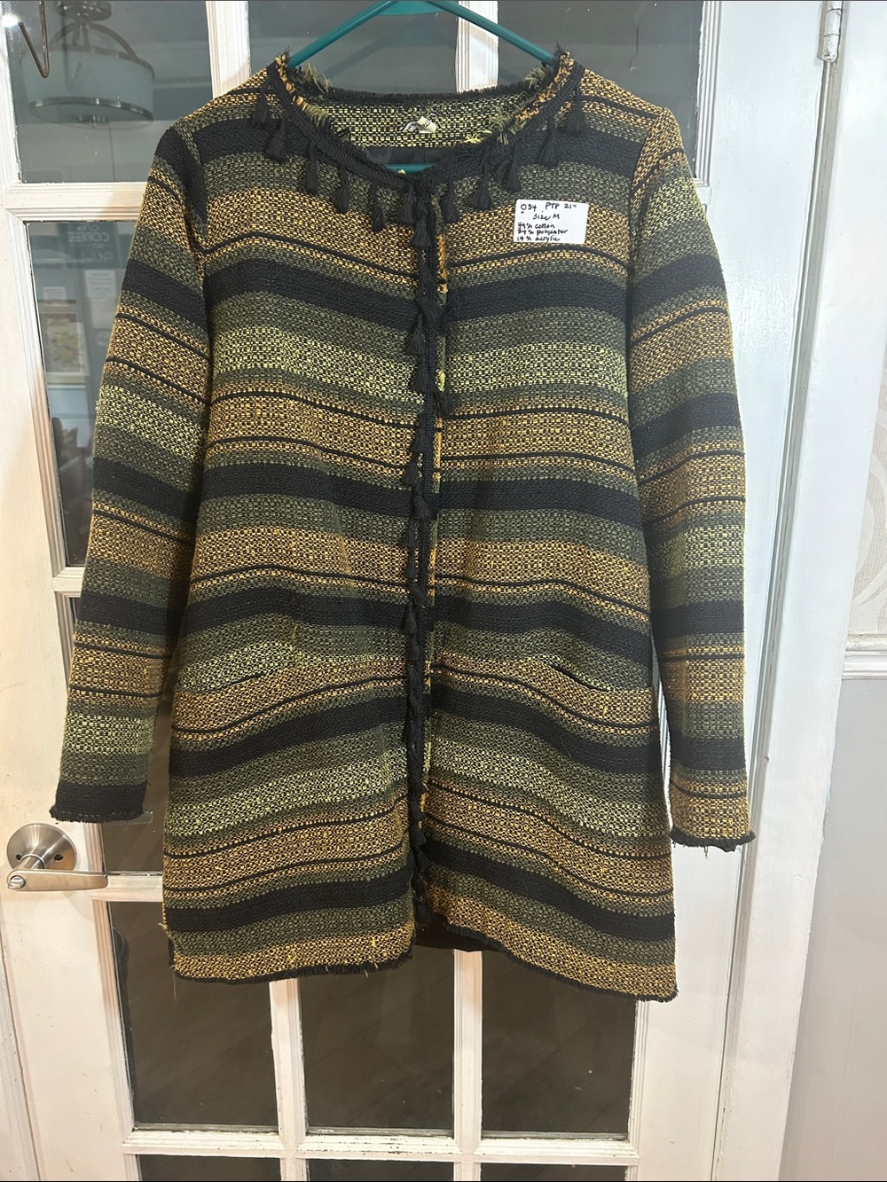 O34.    Italian Made Striped Jacket - Black & Olive